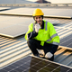 Engineer worker working at solar cell power plant with sunset - PhotoDune Item for Sale