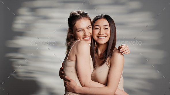 Diversity women, skin and body positivity portrait of friends