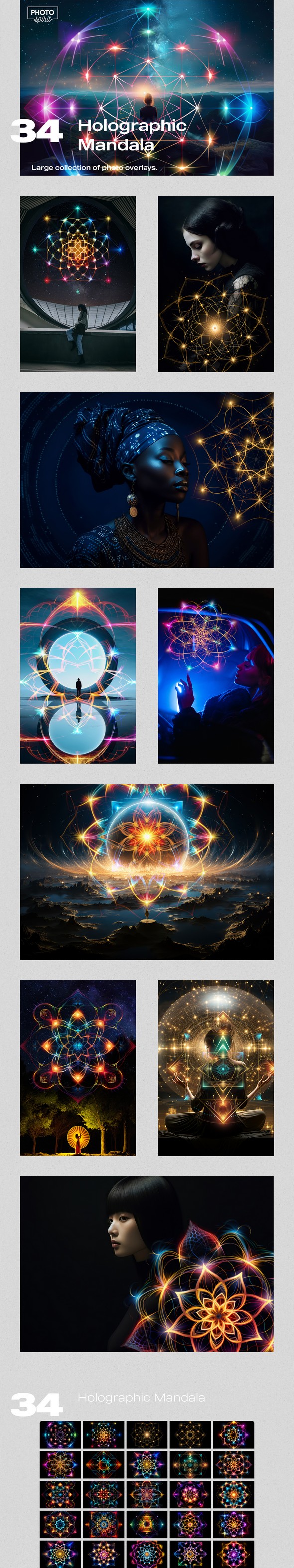 34 Holographic Mandala Effect Photo Overlays
