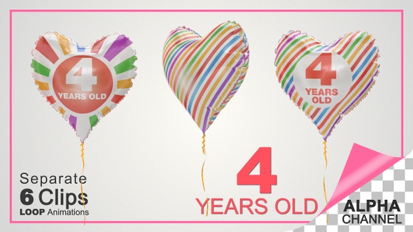 4th Birthday Celebration Heart Shape Helium Balloons