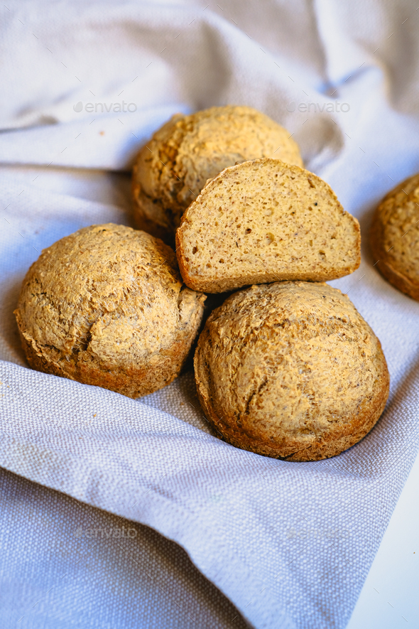Vegan bread buns made from millet and green buckwheat. Useful healthy homemade baking without gluten
