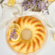 Top view of lemon cake on white table with lavender - PhotoDune Item for Sale