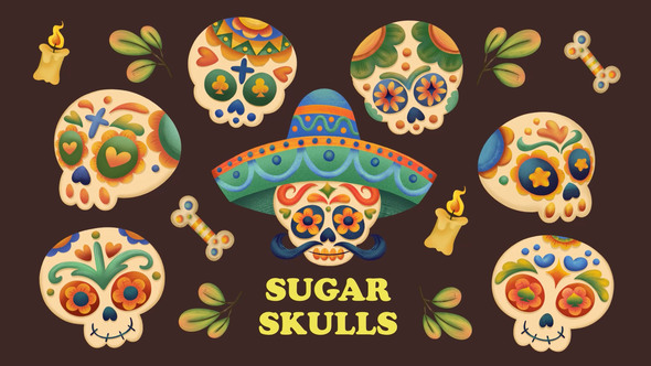 Mexican Sugar Skulls Elements template preview