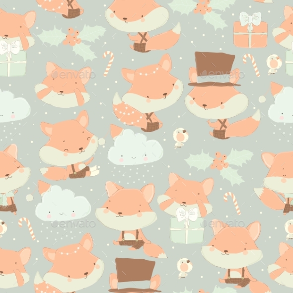[DOWNLOAD]Seamless Pattern with Cute Cartoon Set of Foxes