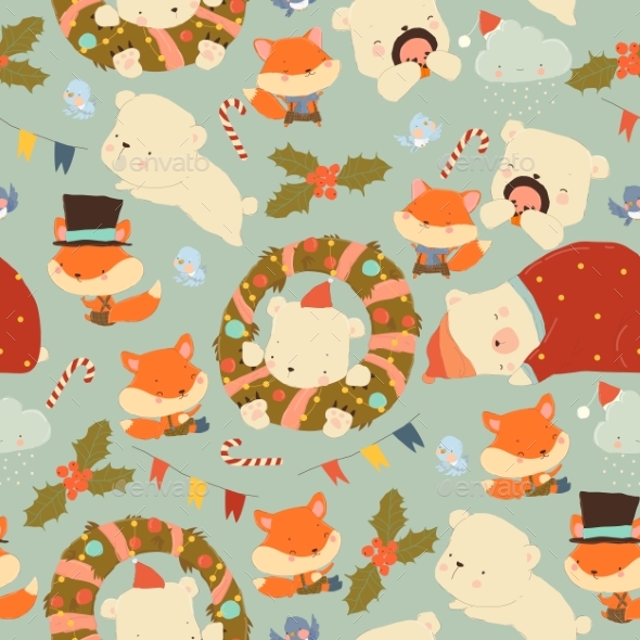 [DOWNLOAD]Seamless Pattern with Cute Cartoon Polar Bears