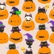 Seamless Pattern with Funny Cats Wearing Halloween