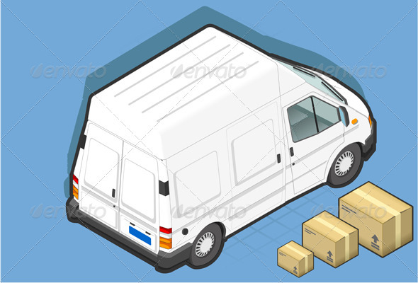 Isometric White Van and Some Packs - Miscellaneous Vectors