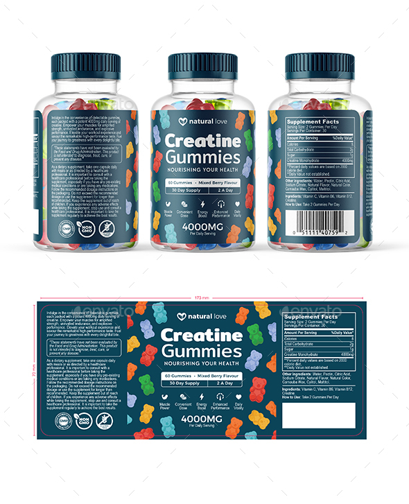 Creatine Gummies Label Design Template