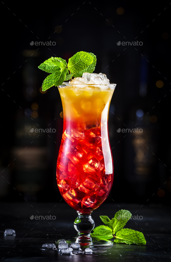 Aruba Ariba summer cocktail drink with vodka, white rum, orange, lemon and pineapple juice,