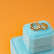 Blue jewelry box on yellow background close up - PhotoDune Item for Sale