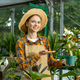 A girl with a houseplant in a greenhouse. - PhotoDune Item for Sale