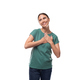 young confident slim woman dressed in a green basic t-shirt with print mockup. corporate clothing - PhotoDune Item for Sale
