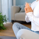 Slim female practicing yoga meditation at home. - PhotoDune Item for Sale