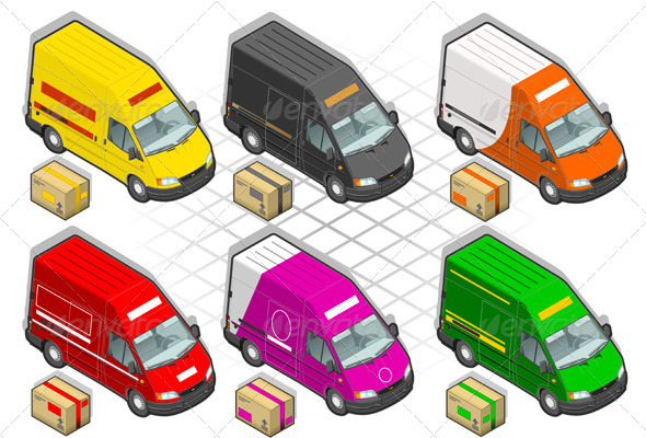Isometric Delivery Van in Six Livery - Miscellaneous Vectors