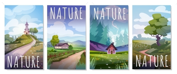 Posters with Nature Vector Set
