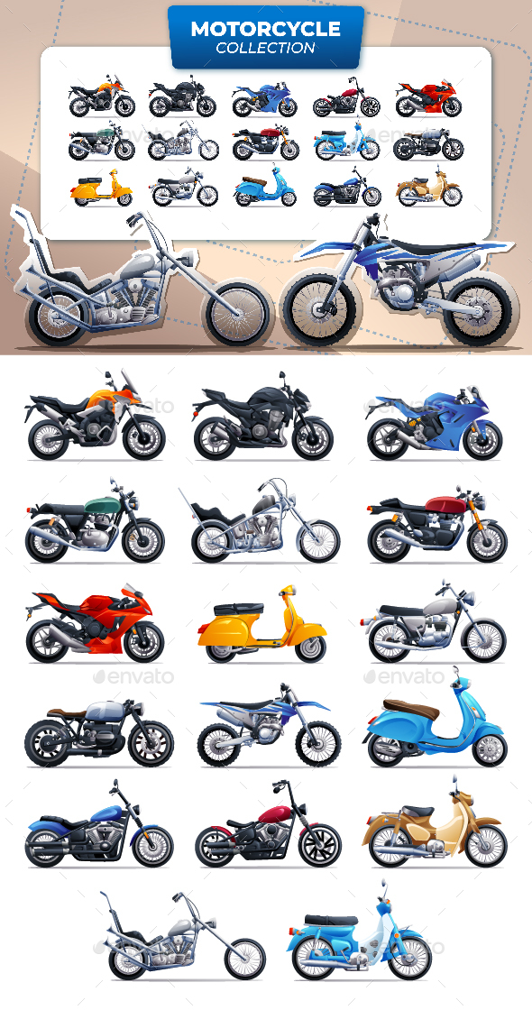 Motorcycles Illustration Set