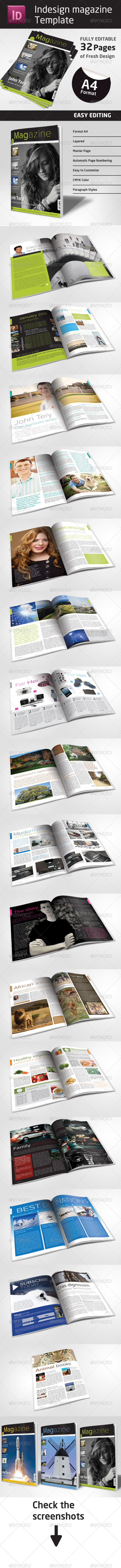 32 Pages Indesign Magazine Template in A4 Format - Magazines Print Templates