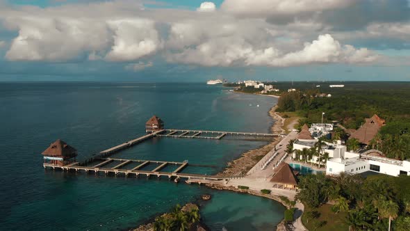 Aerial View of Beautiful Mexican Island Water Villa Bungalows Summer Island