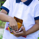 a boy eats chips in the park. Selective focus - PhotoDune Item for Sale