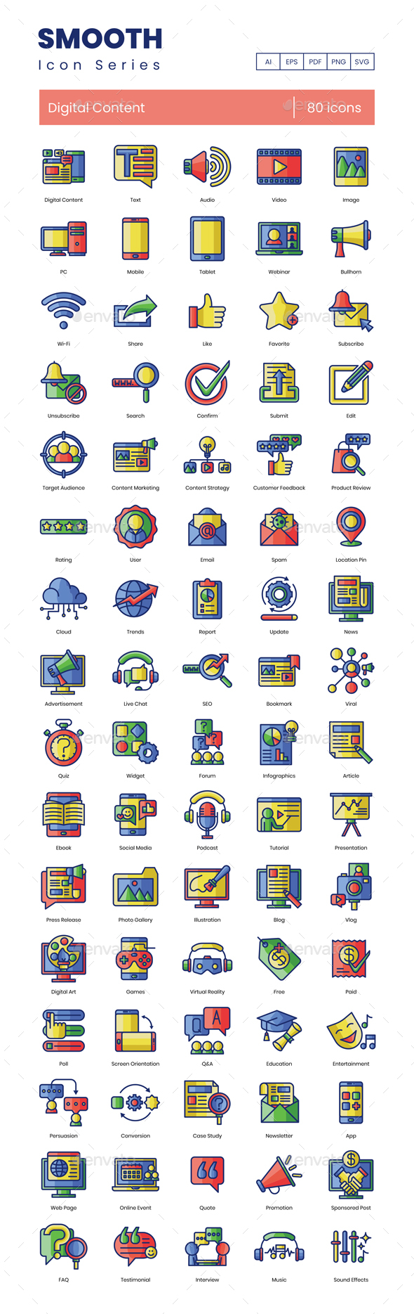 80 Digital Content  Icons | Smooth Series