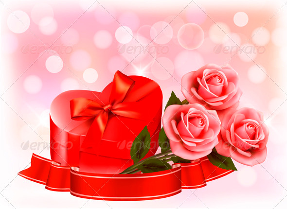 Valentines day background Three red roses with red - Valentines Seasons/Holidays
