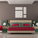Modern bedroom with wooden double bed and red armchair - PhotoDune Item for Sale