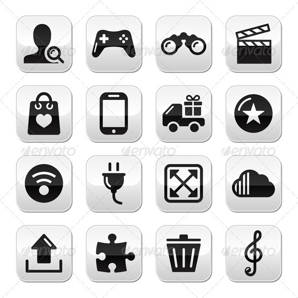 Web Internet Grey Buttons Set - Vector - Computers Technology