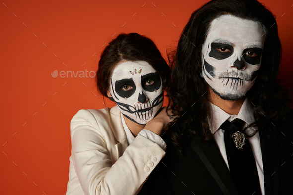 Skull Makeup Woman Leaning On Shoulder