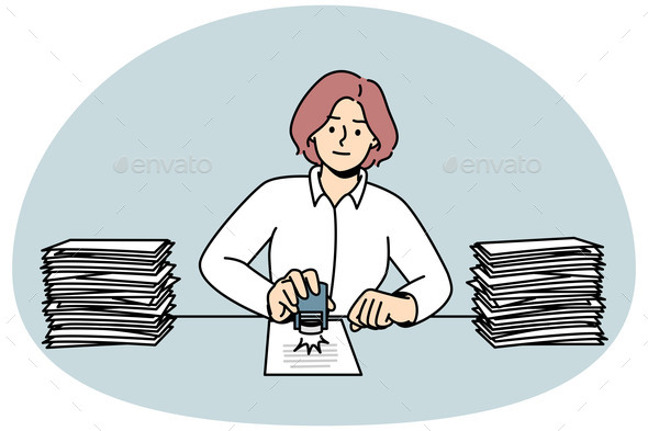 Woman Work at Desk with Documents