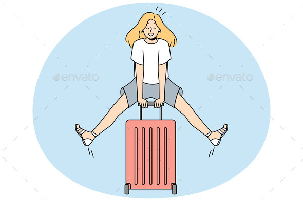 Happy Woman with Suitcase Excited About Vacation