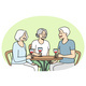 Smiling Old People Sit in Cafe Drink Wine