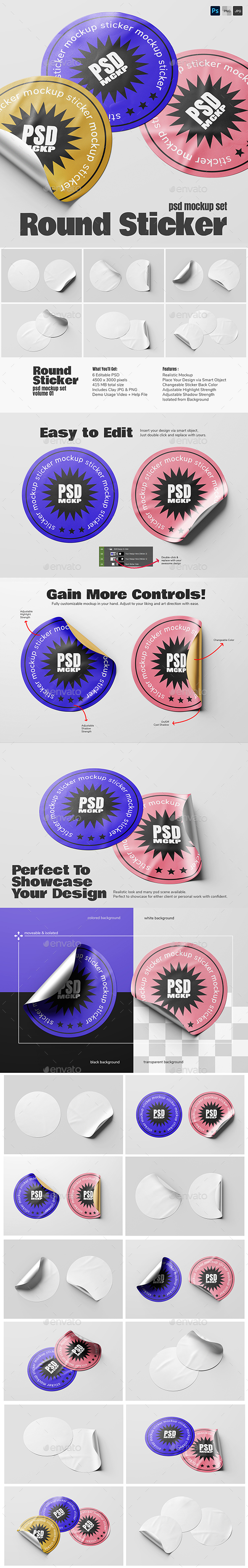 Round Sticker Label PSD Mockup Set - Vol. 01