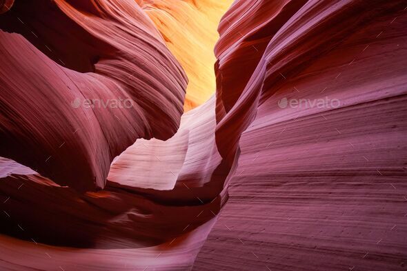 Stunning view of a weathered sandstone rock wall in Antelope Canyon. Arizona, USA. - Stock Photo - Images
