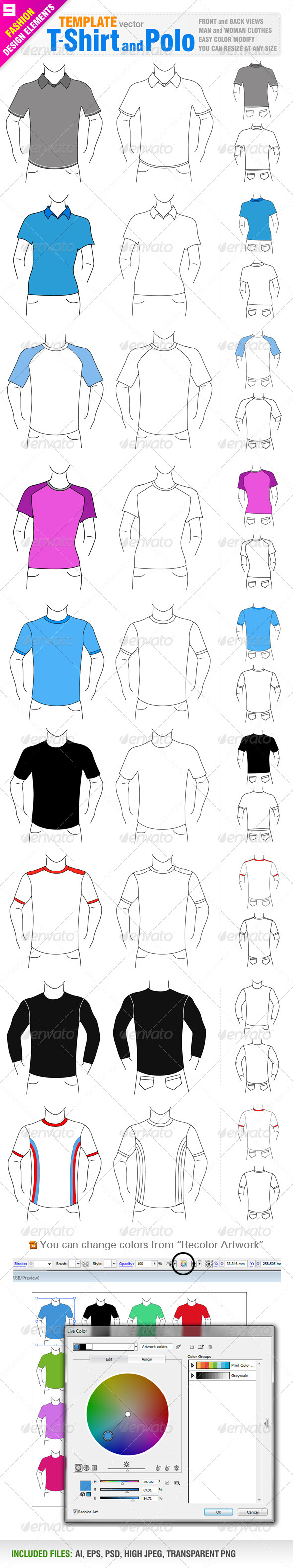 T-shirt and Polo Templates - Man-made Objects Objects