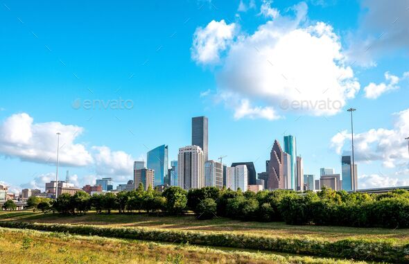 Houston skyline looking west from White Oak Bayou.