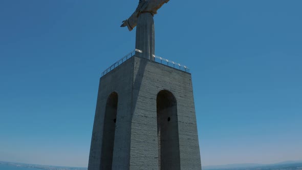 Aerial View of Statue Santuario De Cristo Rei, Lisbon Portugal 4K