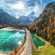 Aerial view of road, azure lakes, forest in mountains in autumn - PhotoDune Item for Sale
