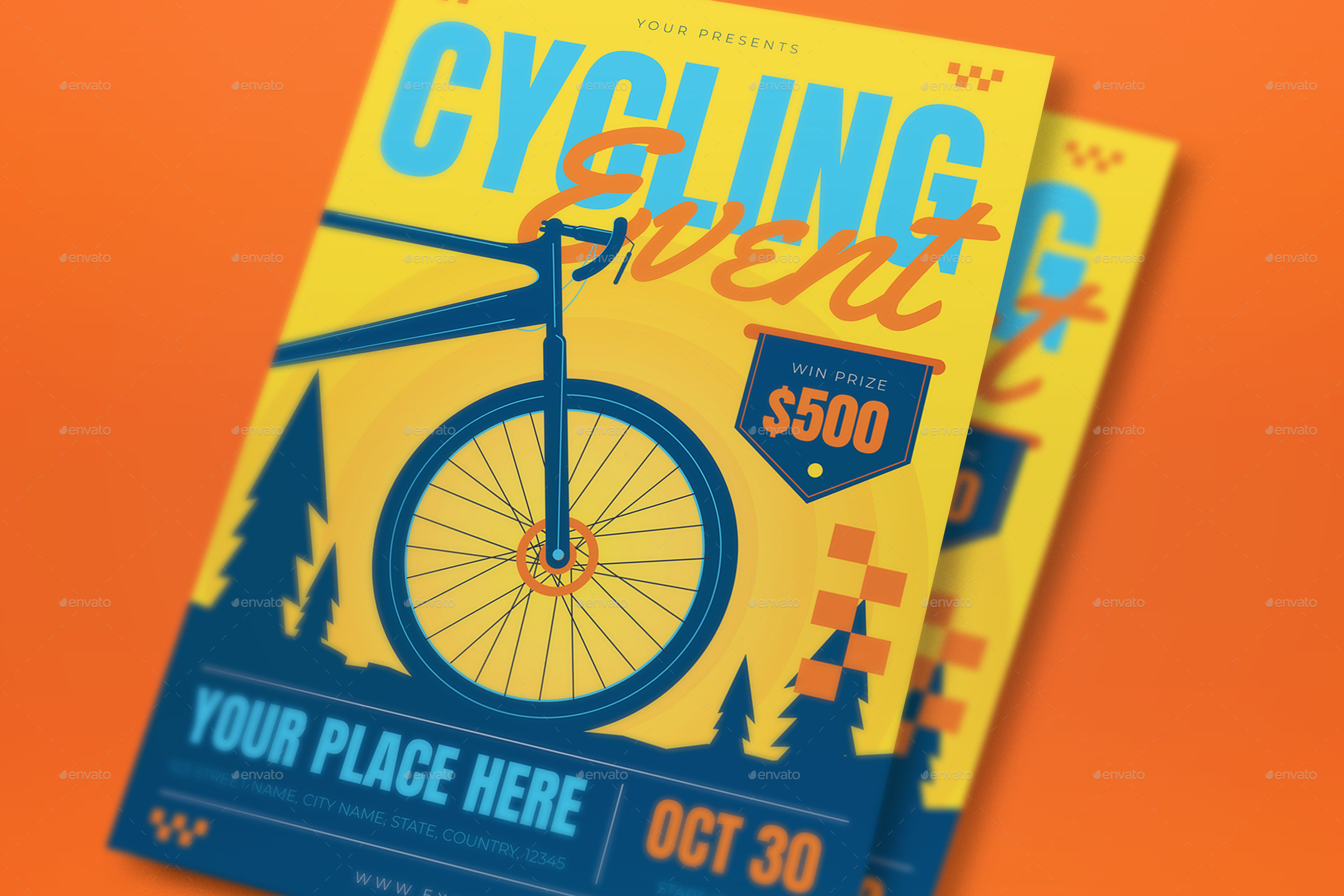 Yellow Retro Cycling Event Flyer Set by graphicook | GraphicRiver