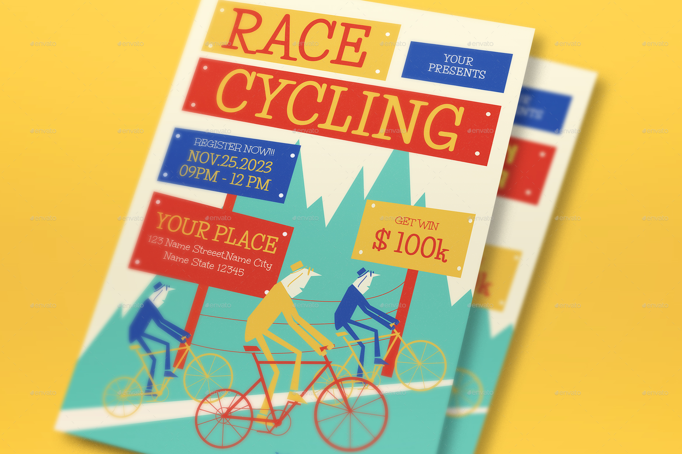 Orange Mid Century Cycling Event Flyer Set, Print Templates | GraphicRiver