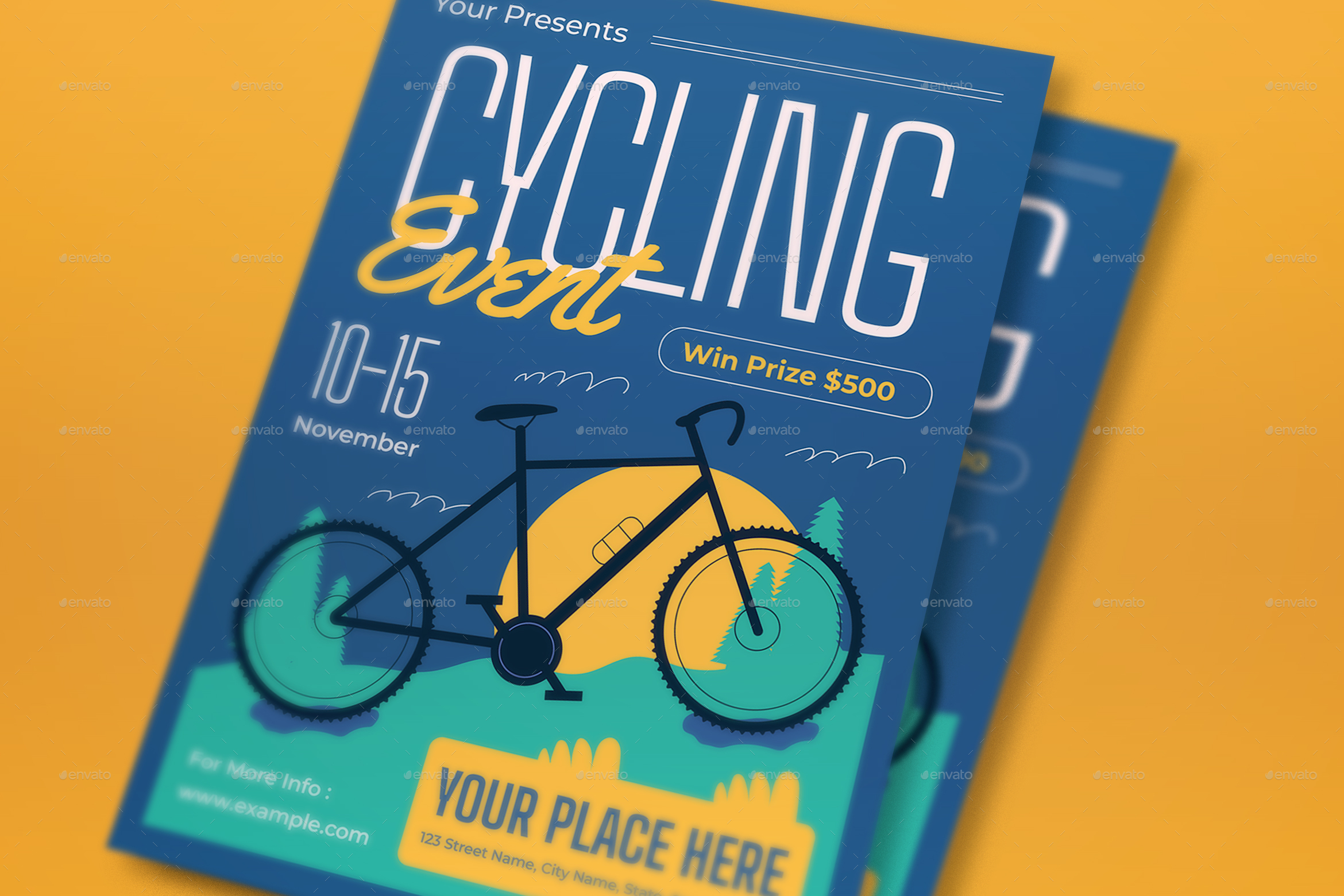 Blue Flat Design Cycling Event Flyer Set, Print Templates | GraphicRiver