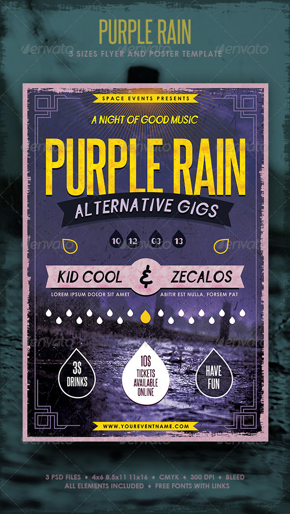 Purple Rain Poster and Flyer - Concerts Events