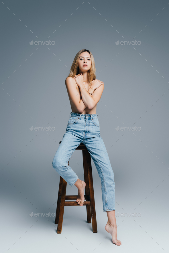 Girl Jeans Top Bare Image & Photo (Free Trial)