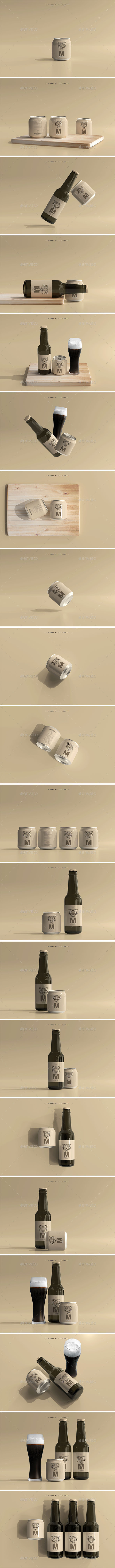 Stubby Soda or Beer Can and Bottle Mockup