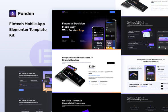 Funden - Fintech Startup Mobile App Elementor Template Kit