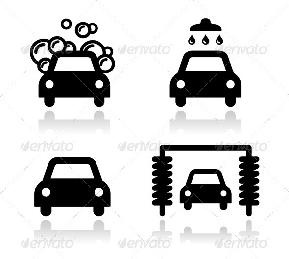Car Wash Icons Set - Vector - Industries Business