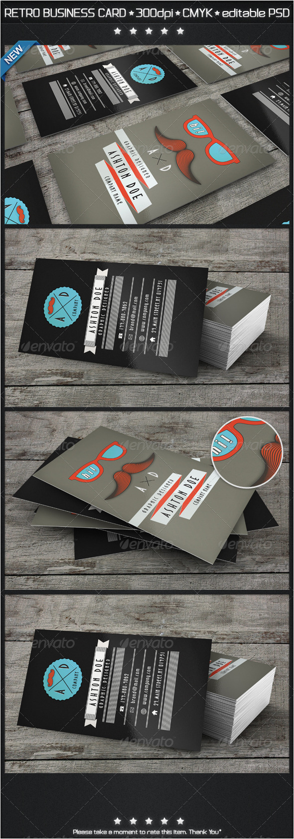 Retro Mustache Business Card - Creative Business Cards