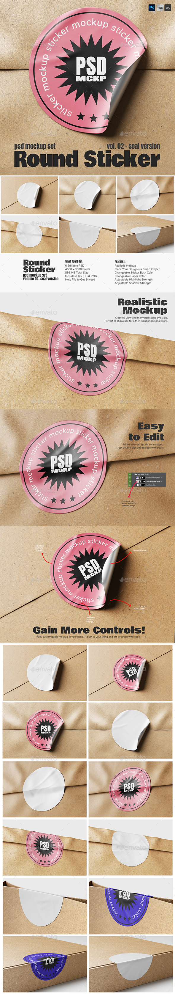 [DOWNLOAD]Round Sticker Label PSD Mockup Set - Vol. 02 - Seal Version