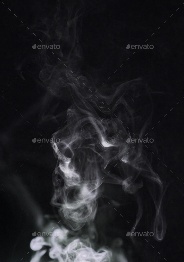 Smoke, fog and air on dark background, pollution with vapor wave and cloud of gas in a studio. Text