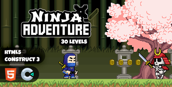 Pixel Ninja Adventure 30 Levels Construct 3 HTML5 Game