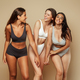 Group of laughing millennial different body and ethnicity women in underwear have fun, enjoy body - PhotoDune Item for Sale